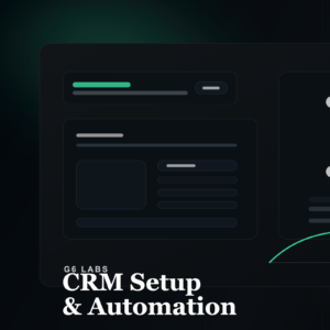 Dark CRM setup and automation dashboard illustration for G6 Labs blog post